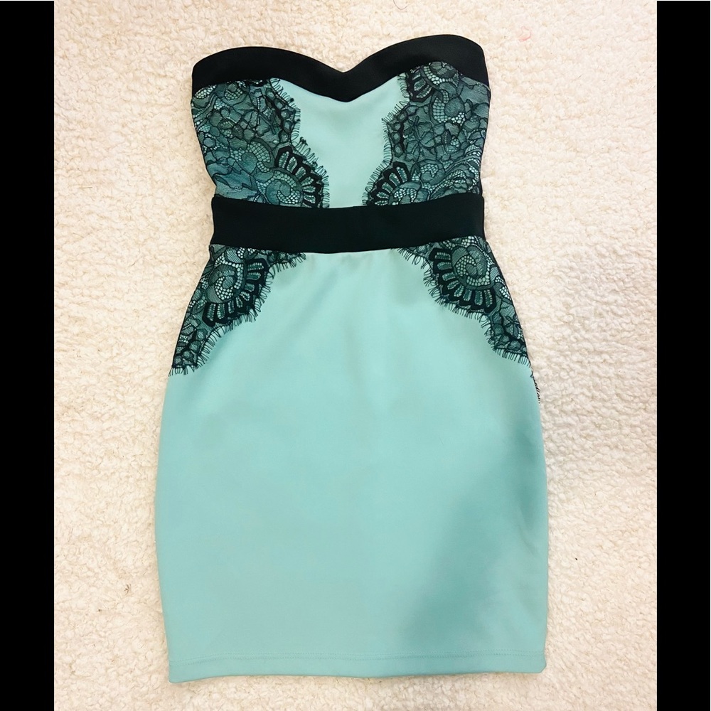 Strapless Mint Lace-Trim Bodycon Dress
